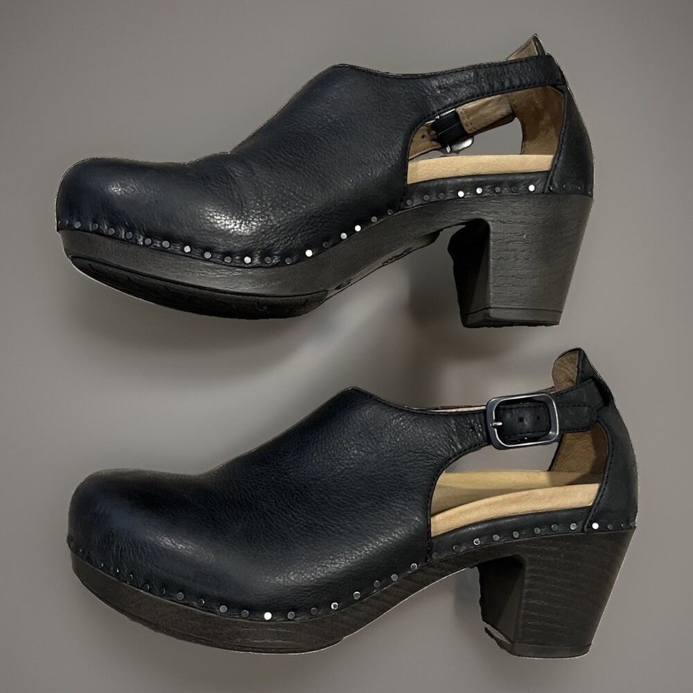 DANSKO SASSY Black Milled Burnished Leather Clogs Slingback Sz EU 38 US 7.5-8 - Picture 4 of 7